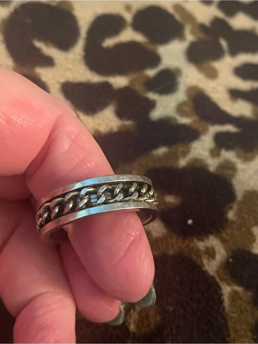 Men's Stainless Steel Chain Inlay Spinner Ring - Silver sz 14
